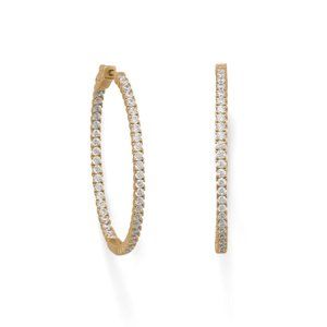 14 Karat Gold Plated Silver Oval CZ Hoop Earrings